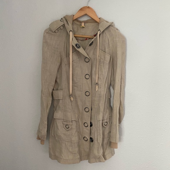 Well-worn Linen Army Trench by Free People - Picture 1 of 8